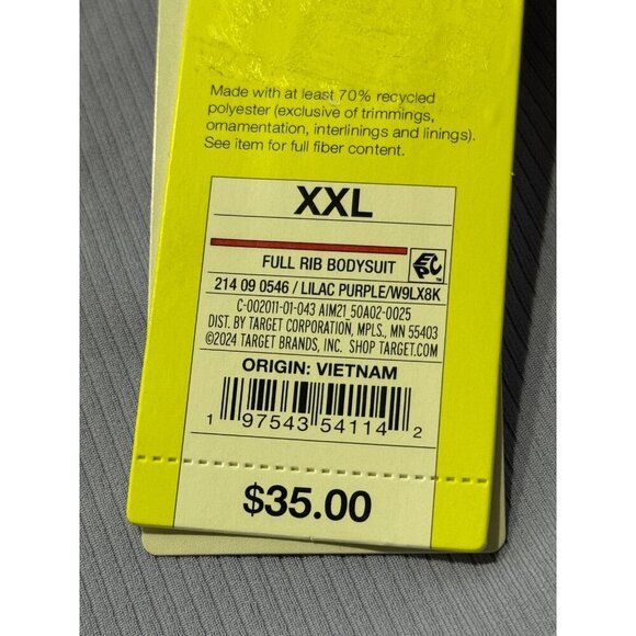 XXL - Womens Rib Full Length Bodysuit - All In Motion - Lilac Purple - Picture 5 of 11